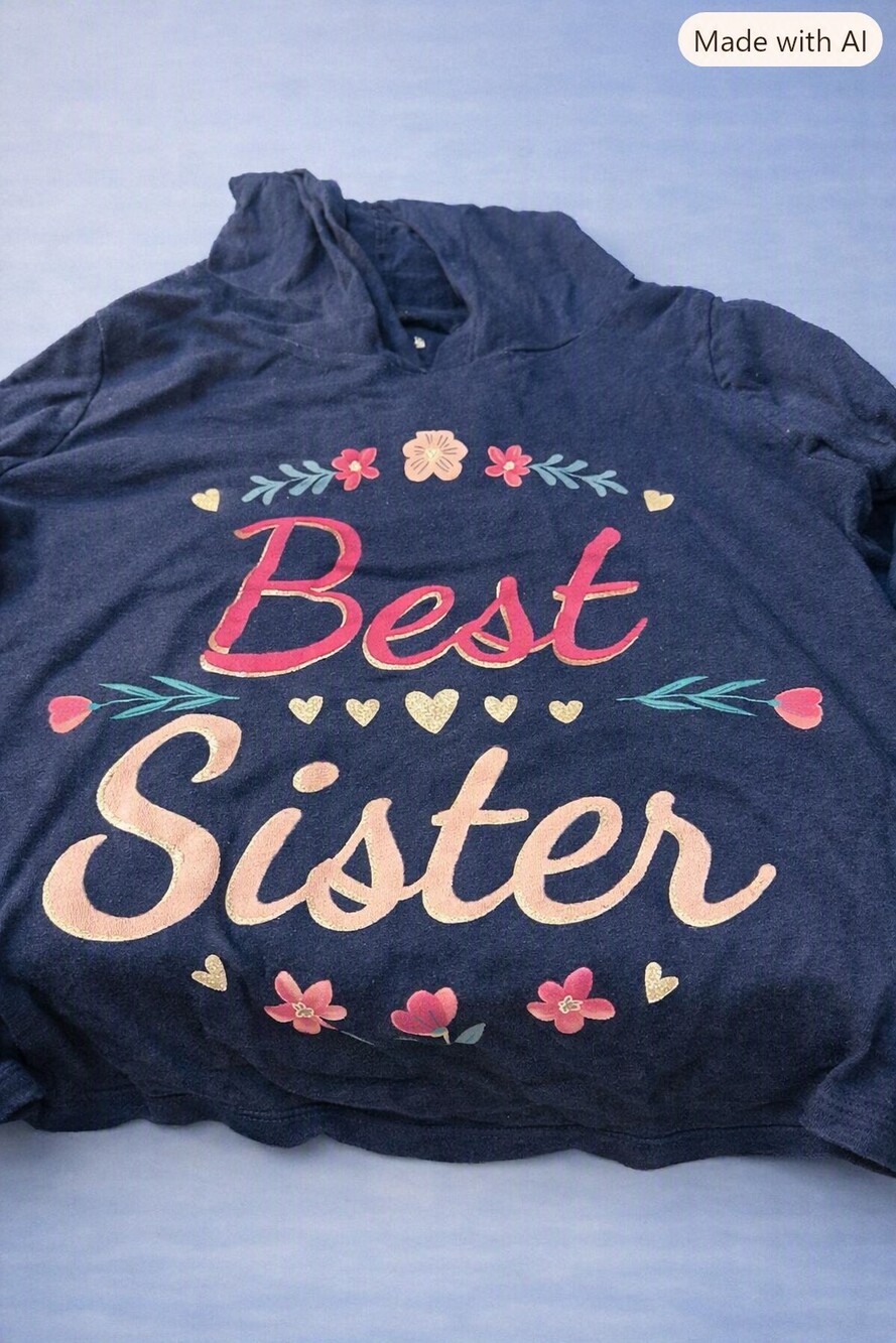 Carter's kid hoodie size 7 navy blue "Best Sister" graphic